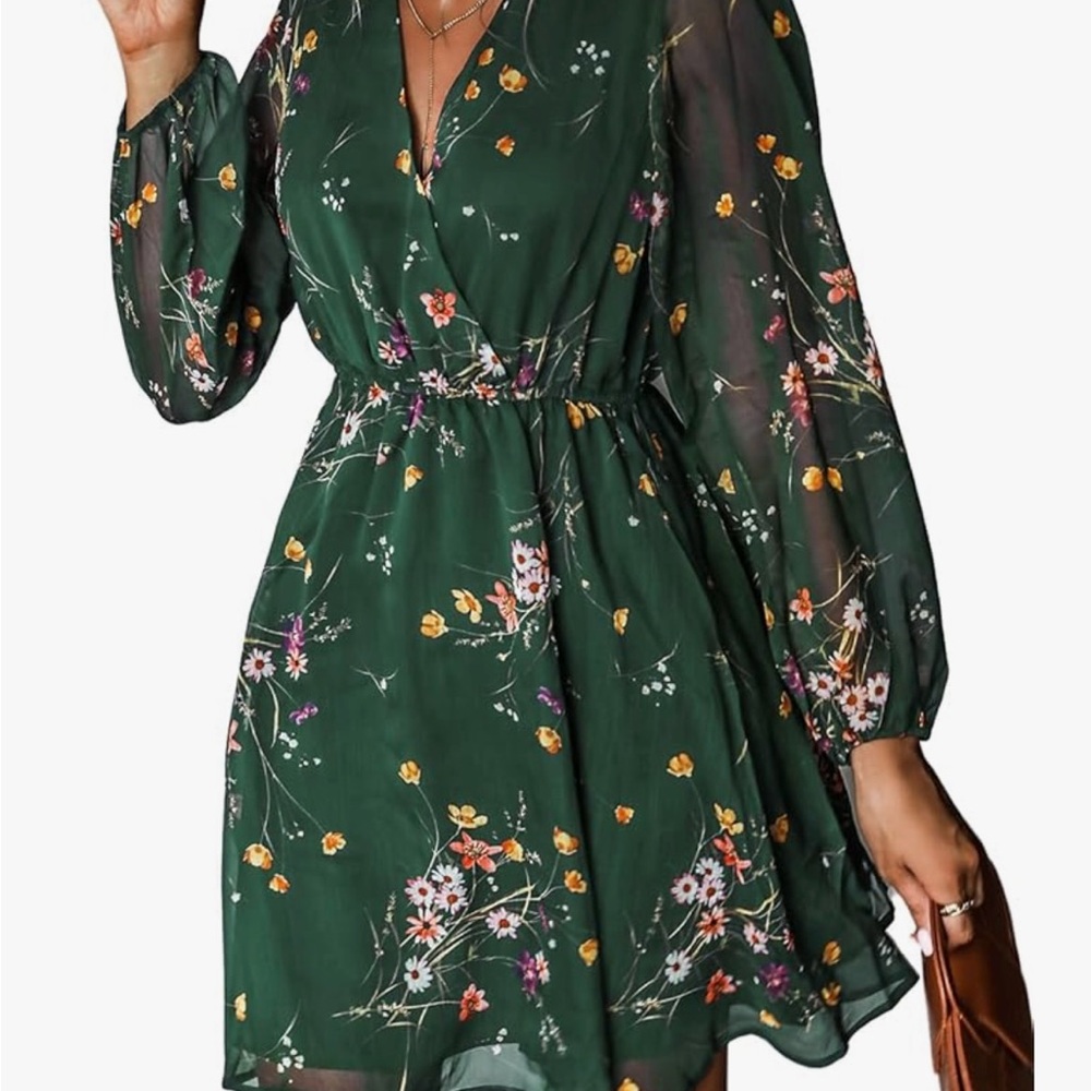Floral Green Chiffon Dress